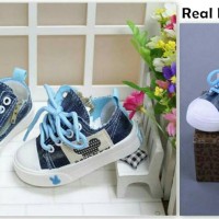 Sepatu walker anak laki-laki import kets biru denim Mickey - NEW