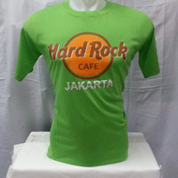 kaos hard Rock Cafe jakarta hijau bahan katun halus dan lembut