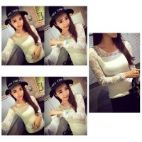 Jual TF2BS Atasan Hitam # Atasan Lace Brukat Lengan Panjang simple Murah