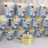Jual gelas kertas doraemon / papercup doraemon + sedotan dan dekorasi straw Murah