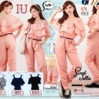 Jual REAL PICT Ruffle sabrina jumpsuit Murah