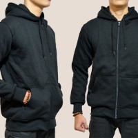 Jual JAKET SWEATER HOODIE POLOS ZIPPER HITAM PEKAT TANPA BRAND Murah