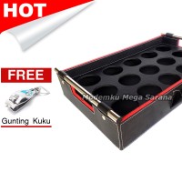 Jual Tatakan / Tempat Aqua Gelas dari Vinyl - Hitam list Merah - 15 Lubang Murah
