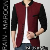 Jual Blazer RAIN-MAROON - Jas Semi Formal Pria Slimfit Korea Pesta Wisuda Murah
