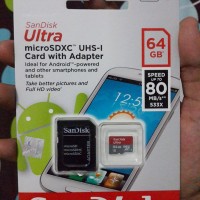 Jual Micro SD Card SanDisk 64GB Ultra CLASS10 80Mbps NEW - GARANSI RESMI Murah