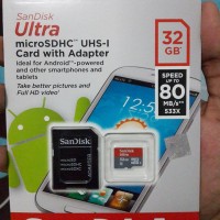 Jual Micro SD Card SanDisk 32GB Ultra CLASS10 80Mbps NEW - GARANSI RESMI Murah