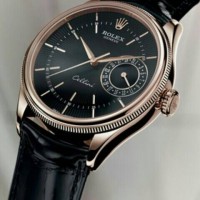 jam tangan Rolex Cellini Date Rose gold black leather