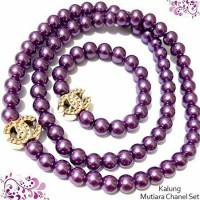Kalung Mutiara Chanel set Ungu Aksesoris murah