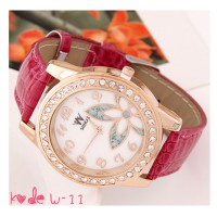 Jual JAM TANGAN WANITA ANALOG FASHION KOREA BUNGA KRISTAL TALI PLUM RED Murah