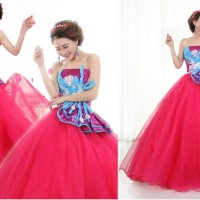 Jual gaun pengantin import organza organdi pink mewah wedding prewedding Murah