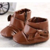 Prewalker Boot Leather Brown Ribbon Sepatu Prewalker Bayi Lelaki Perem