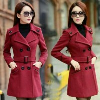 Jual Jaket Mantel Coat Baju hangat Wanita Korea RED ROSE Murah