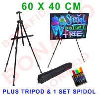 Jual LED Writing Board 60x40cm, Papan Tulis LED + FREE spidol & Kaki tripod Murah