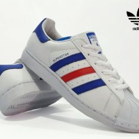 SEPATU ADIDAS SUPER STAR WOMEN PUTIH LIST BIRU MERAH