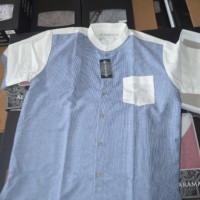 Baju Muslim Pria, Baju Koko Pria Lengan Pendek, Warna Biru