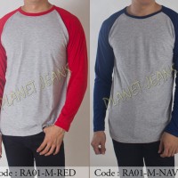 Jual Baju kaos polos raglan lengan panjang cowok / kaus oblong pria RA01 Murah