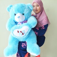 Jual Boneka Teddy Bear Besar Blue I Love You Uk.80cm Murah