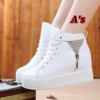 Sepatu Kets White Putih Silver blink Keren Murah Wedges Platform Unik