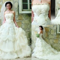 Jual Gaun Pengantin Import Ekor Trailing organza putih wedding prewedding Murah