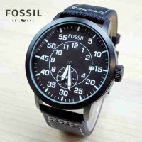 jam tangan pria / cowok FOSSIL chrono detik kulit hitam