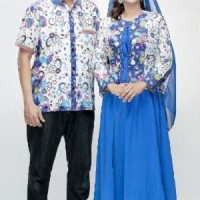 Sarimbit Pasangan Keluarga Gamis Maxi Long Dress Batik 1540 Biru