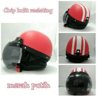 Helm Chip Bogo Retro Kulit Klasik Merah List Putih