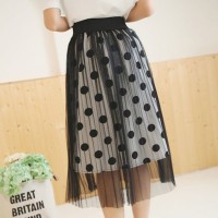 Jual rok midi flare polka satin skirt pakaian wanita fashion korea zara new Murah