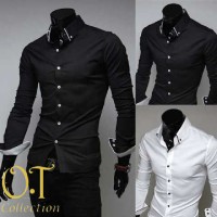 Kemeja Pria Martin Hitam dan Putih Polos Baju kantor Formal Slimfit