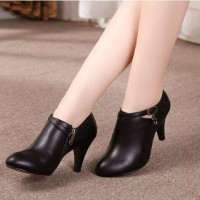 Jual sandal sepatu wanita boots heels keren elegan hitam Murah