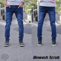 Jual Celana jeans pria skinny biowash scrub navy Murah