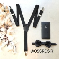 Jual suspender bretel dan dasi kupu bowtie hitam Murah