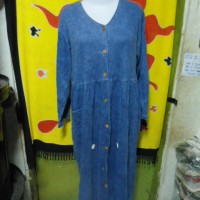 D53-13 - Gamis Muslim lengan panjang jeans biru Kancing depan big size