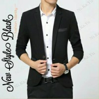 Jual STYLE BLACK - JAS BLAZER PRIA COWOK SLIMFIT BODYFIT CASUAL HITAM BARU Murah