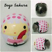 HELM BOGO RETRO SNI HJT SAKURA POLKADOT PINK PUTIH
