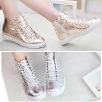 Sepatu sneakers kets korea glossy gold silver boot resleting import