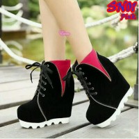 Wedges sepatu kets boot boots black hitam pink resleting murah keren