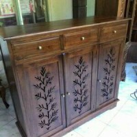 rak sepatu kayu jati motif bunga