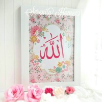 Jual Poster 19 : Wall Decor Islami Shabby Chic Lafadz Allah - Pink Polka Murah