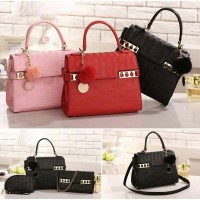 tas import charles & keith 31 in 1 - hitam pink merah