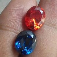 Jual 2 PCS BATU (Orange & Blue) SAFIR OVAL DIAMOND Murah