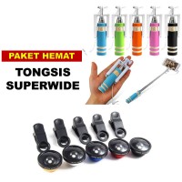 TONGSIS MINI KABEL LIPAT HOLDER PUTIH / MONOPOD + SUPERWIDE U004 LENSA