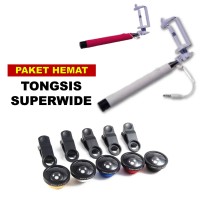 Jual TONGSIS KABEL LIPAT PANJANG HOLDER PUTIH MONOPOD + SUPERWIDE LENSA 0.4 Murah