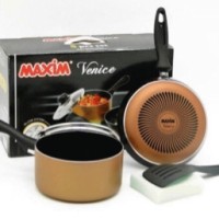 Jual MAXIM VENICE SET (PANCI 17cm+TUTUP KACA+WAJAN 20cm+SPATULA+SPONGE) Murah