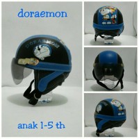 Helm Anak Chip Retro Kulit Klasik Doraemon Hitam Biru