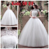 gaun pengantin berlengan brokat import baru harga murah