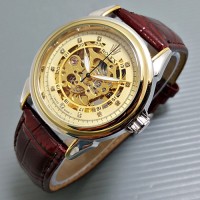 Jual Jam Tangan Rolex Automatic / Otomatis Combi Gold Kulit Coklat Murah