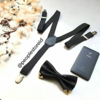 Jual paket hemat suspender hitam dan dasi kupu bowtie hitam iron Murah