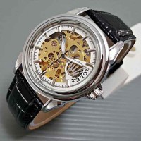 Jual Jam Tangan Pria Rolex Skeleton Pacman Leather Murah