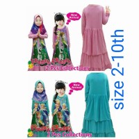 Gamis Little Pineapple Frozen pink n biru tosca plus jilbab size 2-10t