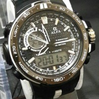 JAM TANGAN PRIA/COWOK SPORT MERK ALFA ORIGINAL KARET DUAL TIME